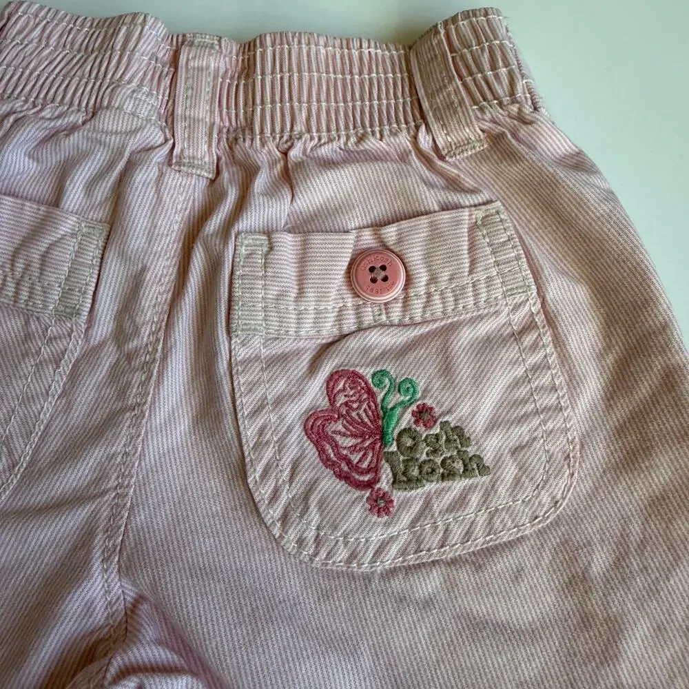 Y2K OshKosh Pink Pinstripe Cuffed Pants Embroidered Butterfly Pants 2T